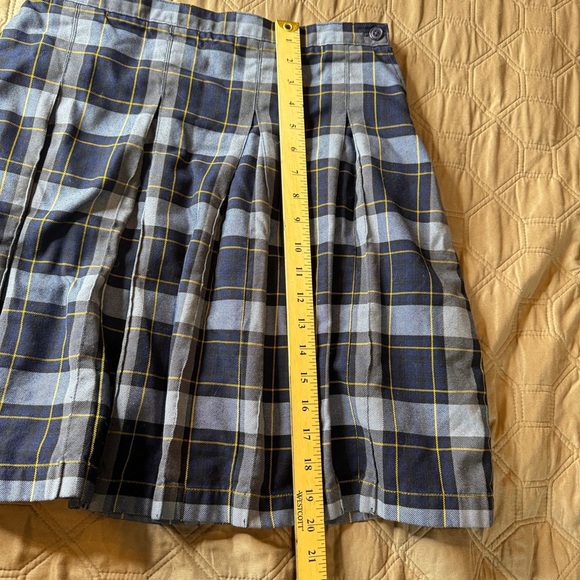 Lands' End Sz 4 Navy Yellow Plaid Pleated Skater Skirt Side Zipper - Picture 10 of 10